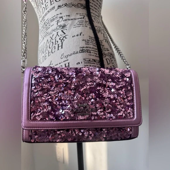 Coach leather purple sequin handbag - Picture 1 of 16